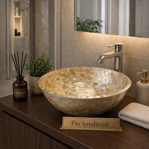 Rare & Precious Mother of Pearl Handcrafted Vessel Sink | Luxury Bathroom Vanity Basin | Handmade Shell Wash Basin | Elegant Home Decor Sink
