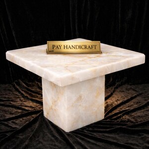 Mesa de centro cuadrada de ónix blanco con base cúbica | Mesa de centro de lujo de piedra natural | Mesa auxiliar moderna para sala de estar | Muebles de mármol hechos a mano imagen 2