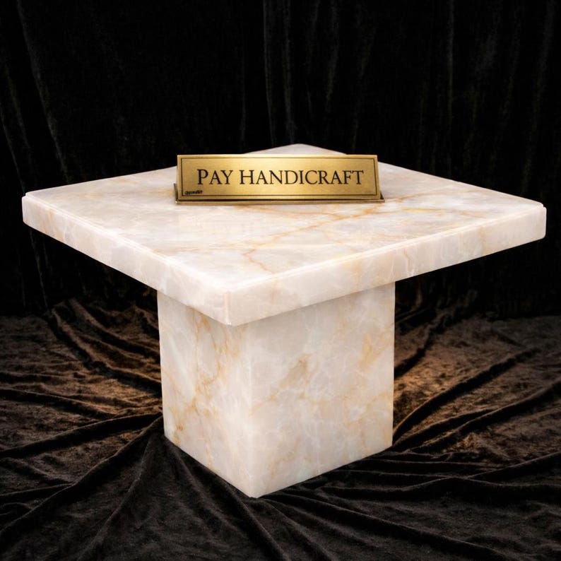 Mesa de centro cuadrada de ónix blanco con base cúbica | Mesa de centro de lujo de piedra natural | Mesa auxiliar moderna para sala de estar | Muebles de mármol hechos a mano imagen 2