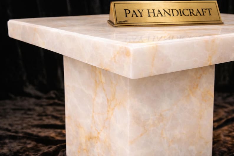 Mesa de centro cuadrada de ónix blanco con base cúbica | Mesa de centro de lujo de piedra natural | Mesa auxiliar moderna para sala de estar | Muebles de mármol hechos a mano imagen 3