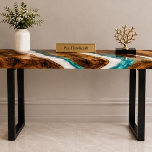 Handmade Live Edge Epoxy Console Table, Custom Solid Wood Entryway Table, Rustic Modern Resin Furniture, Unique Hallway Table