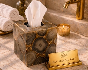 Luxury Quartz Tissue Box Cover|Handcrafted Natural Crystal Tissue Holder|Elegant Bathroom Vanity Decor |Premium Home Office Tissue Case Gift