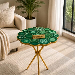 Green Agate Table Top |Handcrafted Gemstone Slab |Luxury Coffee Table Top | Natural Semi-Precious Stone Accent |Custom Dining & Center Table