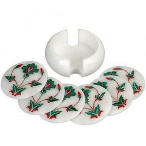 Marble Coaster Tea Set Handmade Multi Color Semi Precious Stone Pietra Dura Art Gifts & Home Decorative