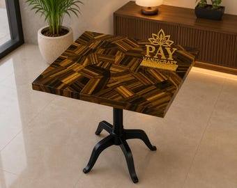 Tiger Eye Inlay Side Table | Handmade Gemstone Accent Table | Luxury Marble End Table | Semi Precious Stone Furniture | Custom Home Decor