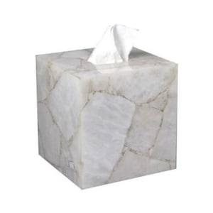 Caja de pañuelos de cuarzo blanco, caja de servilletero hecha a mano de cuarzo, accesorios de decoración del hogar