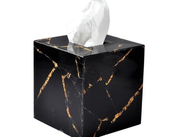 Black Marble With Golden Foil Tissue Box, Handmade Napkin Box Home Decor Accessories