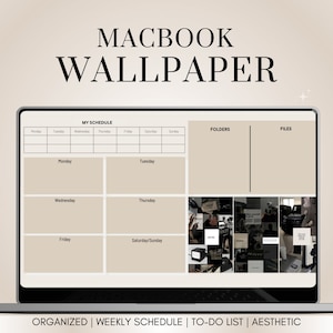 Aesthetic Desktop Wallpaper Organizer & Planner | Customizable | Cute Macbook Organizer Wallpaper
