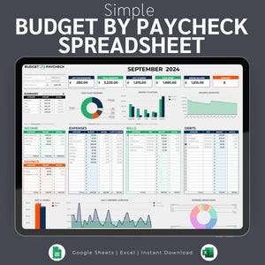 Foglio di calcolo del budget per busta paga / Semplice pianificatore di budget / Budget mensile / Fogli Google e modello Excel / Pianificatore finanziario / Budget annuale
