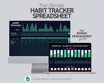 Habit Tracker Spreadsheet and Planner | Daily Habit Tracker | Weekly and Monthly Tracker | Goal Planner (Google Sheets Template Spreadsheet)
