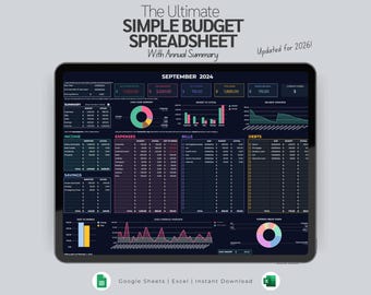 Simple Budget Planner Spreadsheet | Monthly Paycheck Budget | Yearly Budget | Google Sheets & Excel Template | Financial Planner