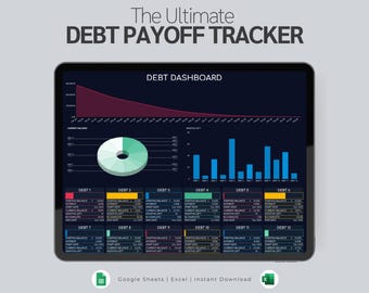 Debt Payoff Tracker Spreadsheet, Google Sheets and Excel Template (Digital Download)