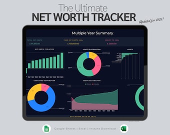 Net Worth Tracker Spreadsheet, Net Worth Calculator, Personal Finance Planner, Google Sheets, Assets and Liabilities, Financial Independence