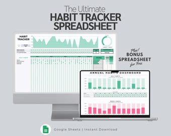 Habit Tracker Spreadsheet | Goal Planner Google Sheets (Digital Download)
