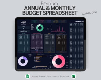 Annual & Monthly Budget Spreadsheet, Excel and Google Sheets Template, Financial Planner, Digital Budget, Savings Tracker, Debt Payoff