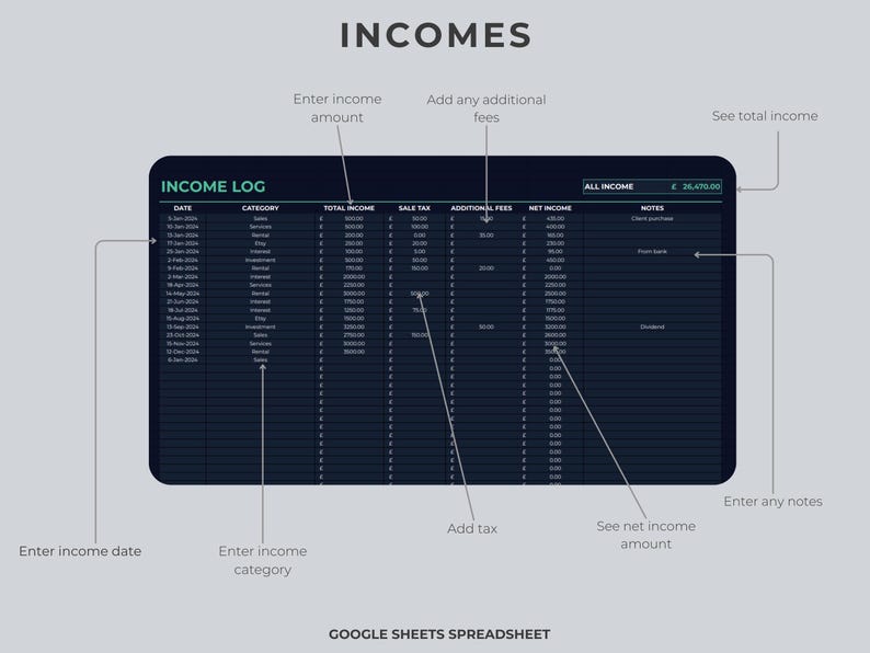 Small Business Bookkeeping Spreadsheet | Google Sheets Excel Template | Expense Tracker | Sales Tracker | Income Tracker (Digital Download) image 8