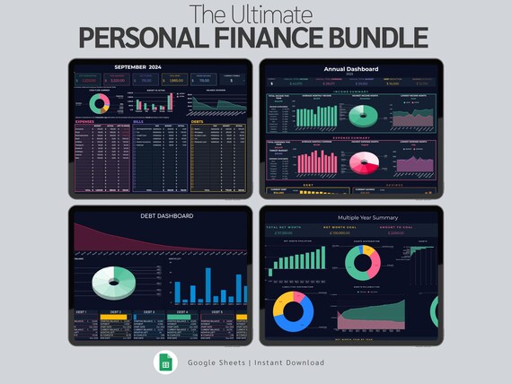 Ultimate Personal Finance Bundle | Annual Budget Spreadsheet Planner | Debt Payoff | Net Worth Tracker | Bills & Subscription Calendar