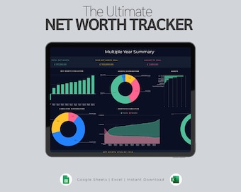 Net Worth Tracker Spreadsheet, Net Worth Calculator, Personal Finance Planner, Google Sheets, Assets and Liabilities, Financial Independence