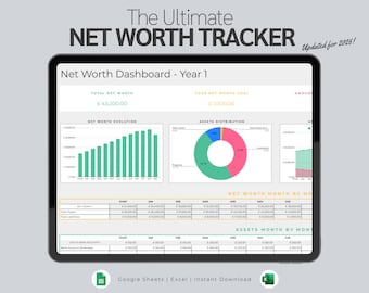 Net Worth Tracker Spreadsheet, Net Worth Calculator, Personal Finance Planner, Google Sheets & Excel Template, Assets and Liabilities