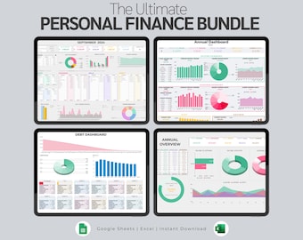Ultimate Personal Finance Bundle | Annual Budget Spreadsheet Planner | Debt Payoff | Net Worth Tracker | Bills & Subscription Calendar Excel