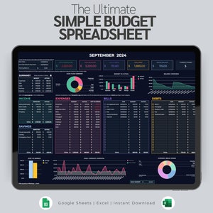 Foglio di calcolo per la pianificazione del budget semplice / Budget mensile dello stipendio / Modello di Google Fogli e Excel / Pianificatore finanziario / Budget annuale