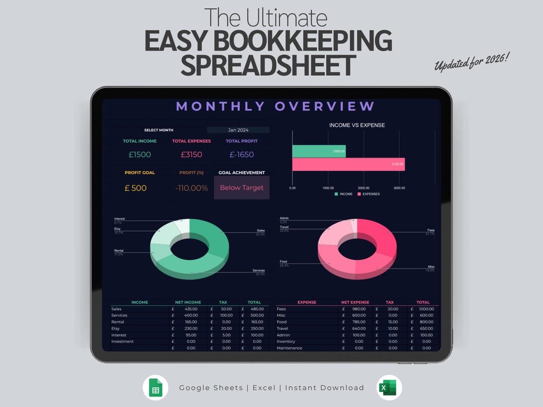 Small Business Bookkeeping Spreadsheet | Google Sheets Excel Template ...