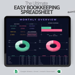 Small Business Bookkeeping Spreadsheet | Google Sheets Excel Template | Expense Tracker | Sales Tracker | Income Tracker (Digital Download) image 1