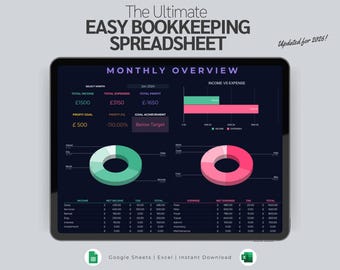 Small Business Bookkeeping Spreadsheet | Google Sheets Excel Template | Expense Tracker | Sales Tracker |  Income Tracker (Digital Download)