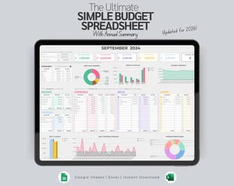 Simple Budget Planner Spreadsheet | Monthly Paycheck Budget | Yearly Budget | Google Sheets & Excel Template | Financial Planner