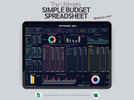 Simple Budget Planner Spreadsheet | Monthly Paycheck Budget | Google Sheets & Excel Template |  Financial Planner | Yearly Budget