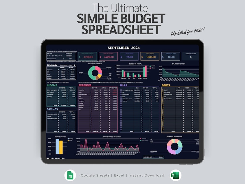 Simple Budget Planner Spreadsheet | Monthly Paycheck Budget | Google Sheets & Excel Template | Financial Planner | Yearly Budget image 1