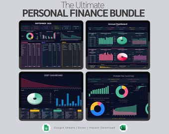 Ultimate Personal Finance Bundle | Annual Budget Spreadsheet Planner | Debt Payoff | Net Worth Tracker | Bills & Subscription Calendar Excel