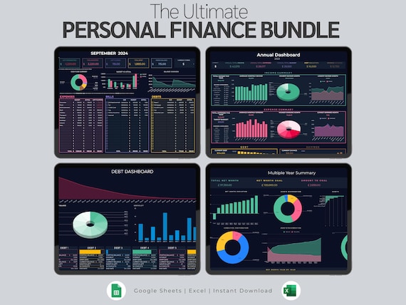 Ultimate Personal Finance Bundle | Annual Budget Spreadsheet Planner | Debt Payoff | Net Worth Tracker | Bills & Subscription Calendar Excel
