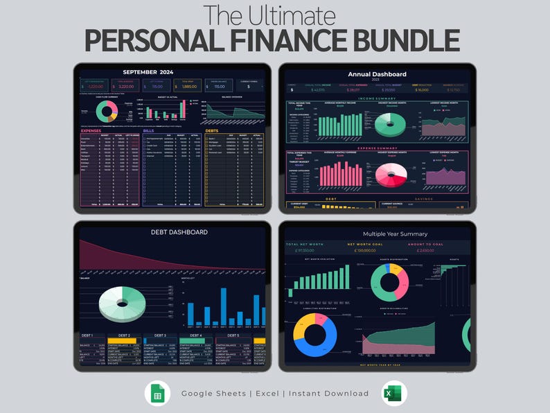 Ultimate Personal Finance Bundle | Annual Budget Spreadsheet Planner | Debt Payoff | Net Worth Tracker | Bills & Subscription Calendar Excel image 1