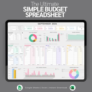 Foglio di calcolo per pianificatore di budget semplice / Budget mensile dello stipendio / Fogli Google e modello Excel / Pianificatore finanziario / Budget annuale
