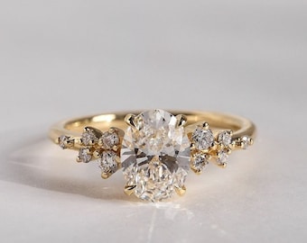 Unique 2.02 CT Oval Cut Moissanite Solitaire Engagement Ring, Art Deco Bridal Ring, 18k Solid Gold Wedding Ring, Unique Anniversary Gifts