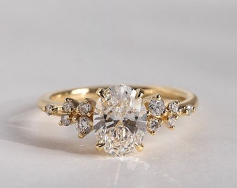 Unique 2.02 CT Oval Cut Moissanite Solitaire Engagement Ring, Art Deco Bridal Ring, 18k Solid Gold Wedding Ring, Unique Anniversary Gifts