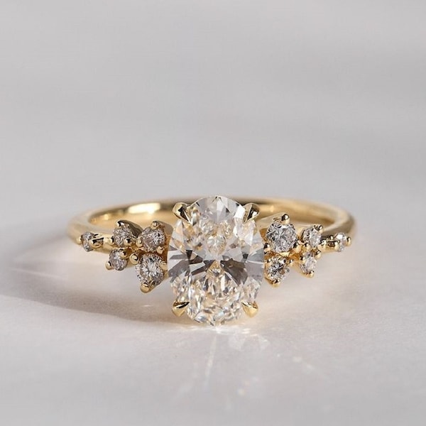 Unique 2.02 CT Oval Cut Moissanite Solitaire Engagement Ring, Art Deco Bridal Ring, 18k Solid Gold Wedding Ring, Unique Anniversary Gifts