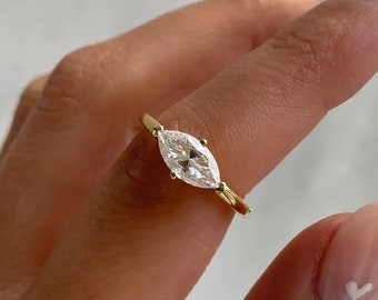 1 CT Marquise Cut Moissanite Solitaire East-West Marquise Ring, Engagement Ring, Diamond Promise Ring, Bridal Ring, Wedding Ring, Gift Ring