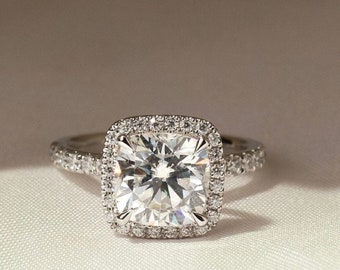 3 CT Cushion Cut Moissanite Engagement Ring, 18K White Gold Ring, Vintage Ring, Wedding Ring, Classic Ring, Anniversary Gift Ring For Her