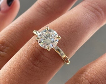 1.65 CT Round Cut Moissanite Solitaire Wedding Ring, Engagement Ring, Delicate Bridal Ring, 18k Yellow Gold Ring, Anniversary Gifts For Her