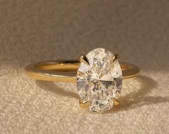 Hidden Halo 2 CT Oval Cut Moissanite Solitaire Unique Bridal Ring, Wedding Ring, Engagement Ring, 18k Yellow Gold, Anniversary Gifts/Ring