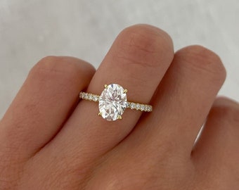 Hidden Halo 2.05 CT Oval Cut Moissanite Solitaire Wedding Ring, Engagement Ring, 18k Yellow Gold, Unique Bridal Ring, Anniversary Gifts/Ring