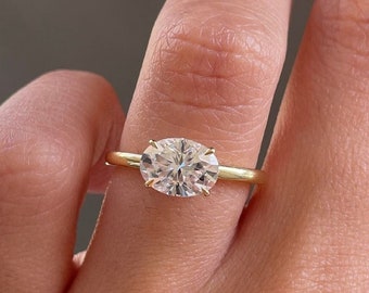 1.75 CT Oval Cut Moissanite Solitaire Wedding Ring, 18k Yellow Gold, East-West Oval, Engagement Ring, Unique Bridal Ring, Anniversary Gifts