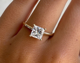 1.5 CT Princess Cut Moissanite Engagement Ring, Unique Ring, 18K Yellow Gold Ring, Wedding Ring, Art Deco Ring, Bridal Ring, Solitaire Ring