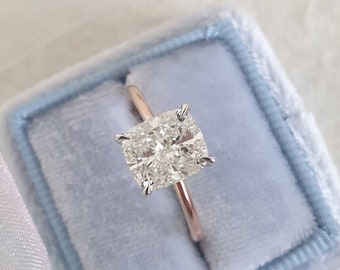 Elongated Cushion Cut 1.70 CT Moissanite Proposal Gifts Ring, Hidden Halo Ring, Colorless Diamond Wedding Ring, Two-Tone Ring, 18K Gold Ring