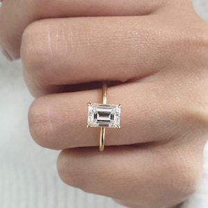 Emerald Cut 2.02 CT Solitaire Hidden Halo Ring, Beautiful Ring, Wedding Gifts Ring, Moissanite Engagement Ring, Bridal Ring, Proposal Ring