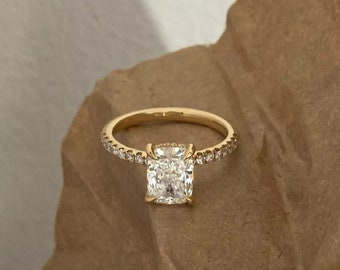 Hidden Halo 2.75 CT Elongated Cushion Cut Ring, Moissanite Engagement Ring 14K Solid Gold Ring, Wedding Ring, Anniversary Ring, Gift For Her