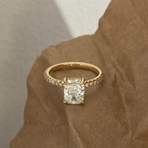 Hidden Halo 2.75 CT Elongated Cushion Cut Ring, Moissanite Engagement Ring 14K Solid Gold Ring, Wedding Ring, Anniversary Ring, Gift For Her