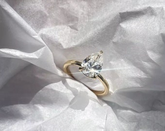 Three Prong 1.80 CT Pear Cut Moissanite Ring, Engagement Ring, Bridal Ring, Solitaire Ring, 18k Yellow Gold Ring, Anniversary Gifts For Girl